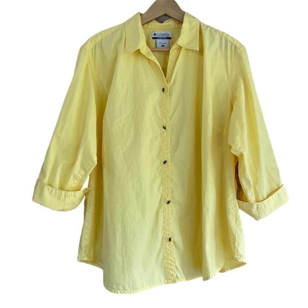 Columbia 3/4 sleeve fitted yellow button front blouse size 2X